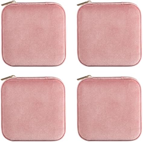 ZPROW Plush Velvet Travel Jewelry Case, Travel Jewelry Organizer, Jewelry Travel Case, Travel Jewelry Box, Small Jewelry Case, Jewelry Travel Box, Earring Organizer with Mirror - Pink 4packs by ZPROW