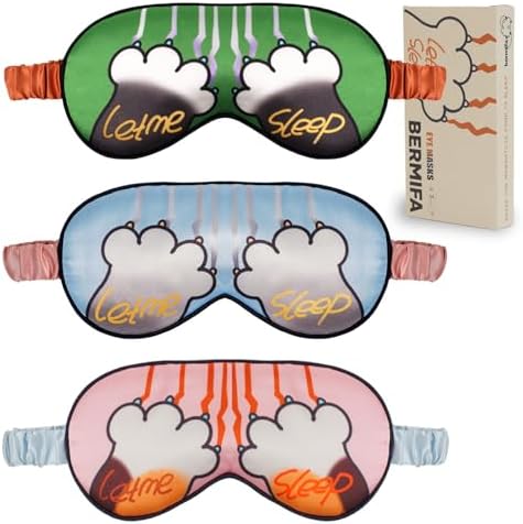 Sleep Masks, 3 Packs Silky Satin Eye Masks for Sleeping,Effective Light Blocking Blindfold for Men Women, Cute Cat Paw Design, with No-Pressure Elastic Strap by Unknown