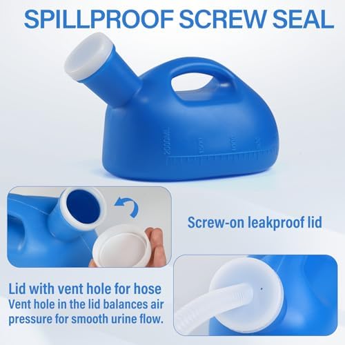 ONEDONE Urinals for Men - Portable Urinal for Men Spill Proof Nighttime Men's Urinal Bottle Male Pee Bottle Urine Bottle 68 OZ for Hospital Home Camping Car Travel 45" Long Hose with Lid (Blue) - Image 6