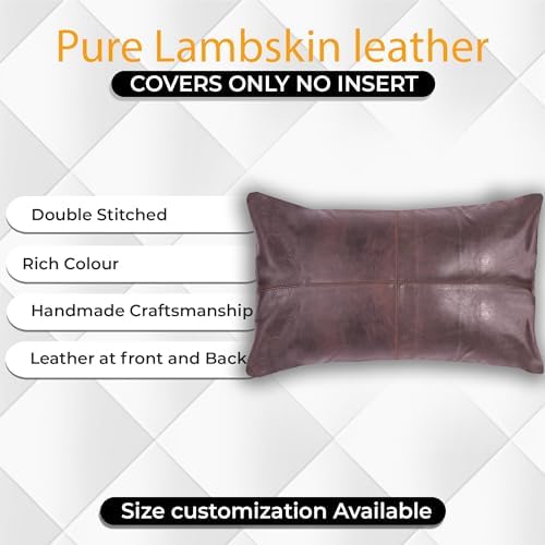 LL LEATHER LOVERS 100% Lambskin Leather Pillow Cover - Sofa Cushion Case - Decorative Throw Covers for Living Room & Bedroom, Dark Brown Pack of 2-22X30 Inch - Image 2