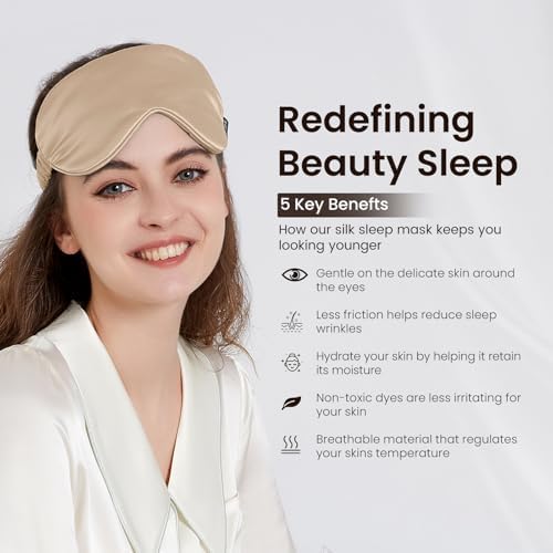 THXSILK Sleep Mask 100% 25 Momme Pure Mulberry Silk Super Smooth Cooling Sleep Eye Mask Blackout for Women/Man/Kids, Eye Cover with Wide Head Strap for Good Night Sleep, Champagne - Image 5