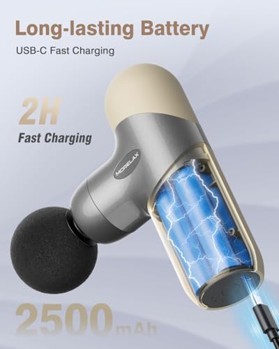 Morelax Mini Massage Gun Deep Tissue, Portable Percussion Muscle Massager for Whole Body Pain Relief, Electric Handheld Sport Massager with 6 Massage Heads 4 Speed, Best Gift (Silver Beige) - Image 3