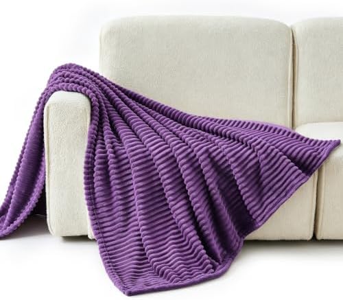 Bnuitland Fleece Throw Blanket, 300GSM Soft Warm Cozy Fluffy Throw for Babys & Pets, Stripe Pattern, All Season Sofa Bed Blanket for Home Decor, Dark Purple 50"x70" by BNUITLAND