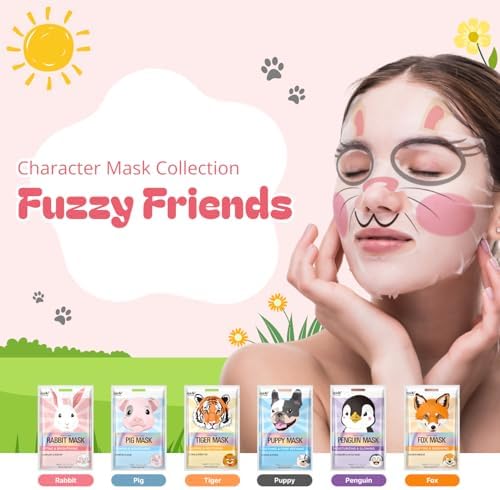 Epielle Character Face Mask Fuzzy Friends 6 Pack, Fun & Effective Korean Skin Care, Spa Party Favors, Birthday Gifts for Women, Self Care Gifts - Image 2
