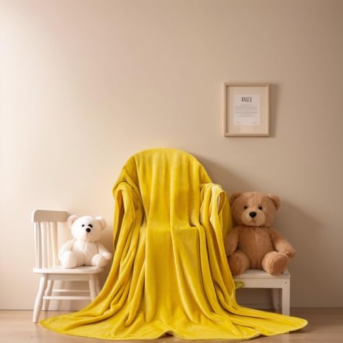 Fleece Blankets for All Season - Premium Lightweight Anti-Static Throw for Travel Size Bed Extra Soft Brush Fabric Warm Sofa Thermal Blanket 51" x 60"(Yellow) - Image 2