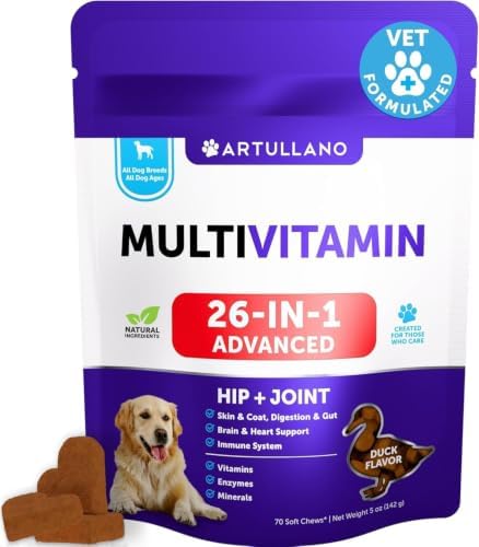 Dog Vitamins - 70 Treats - Dog Multivitamin Supplement - 26 in 1 Nutrients by ARTULLANO