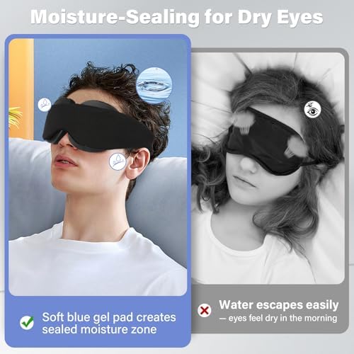 Sleep Mask for Dry Eyes, 100% Blackout Hydrating Sleeping Mask Black - Image 2