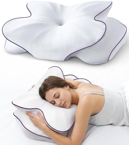 AZBESTPRO Memory Foam Cervical Pillow for Neck Support & Pain Relief, Butterfly Ergonomic Design – 24×15.75×5.7 Inches, Removable 100% Polyester Pillowcase, Suitable for Side & Back Sleepers (Purple) by AZBestPro