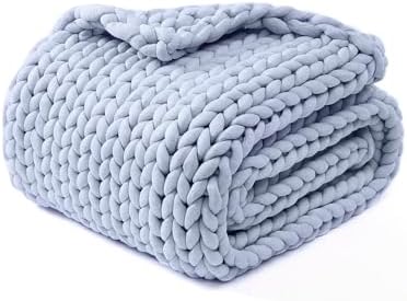 YnM Chunky Throw Blanket, Medium-Weight, Hand Knitted, Skin Friendly, Ventilated and Breathable, Machine Washable, Home Décor Piece for Couch, Sofa and Bed (Atlantis Blue, 40x50 Inch) by YNM