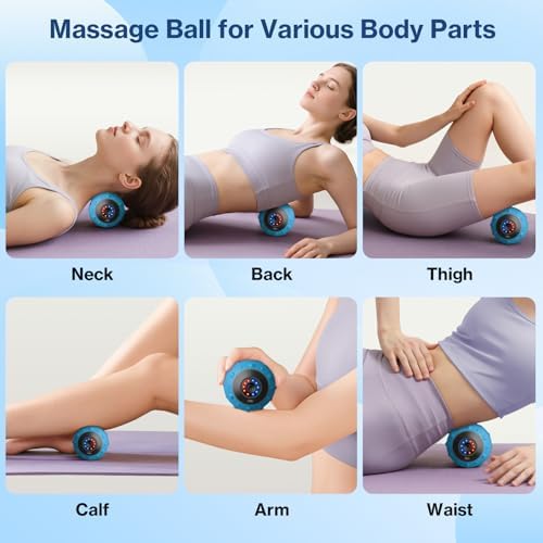Upgraded Vibrating Massage Ball with 5-Speed, LED Display, Rechargeable Massage Vibrating Ball for Relieving Muscle Pressure, Electric Massager for Fitness/Yoga/Training (Blue) - Image 4