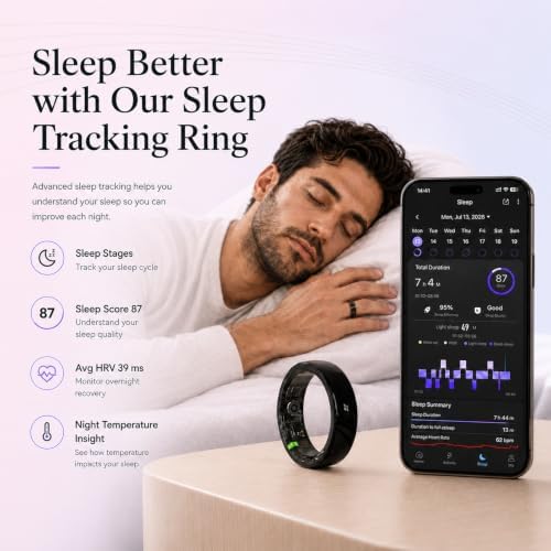 Black Ceramic Smart Ring for Men, Health & Sleep Tracker, Size 11 - Image 3