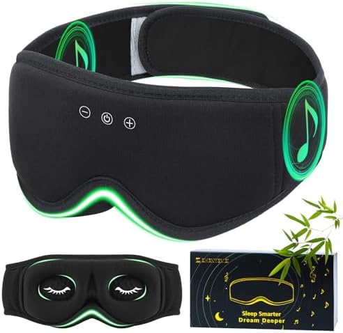 Bamboo Cotton Large Sleep Mask with Bluetooth Wireless Headphones - Blackout Eye Mask for Sleeping 3D Contoured Sleep Headband Ear Muffs Lengthen & Low Noise Hook for Better Experience (Black) by RestEasyLiveCalm