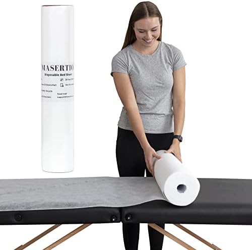 Disposable Massage Bed Cover - 60 Sheets Per Roll, Non-woven Disposable Material - Ideal for Spa, Massage Table, Tattoo, Waxing Table - No Crinkle Table Sheets - 31.5 x 71 Inches (1 Roll) by MASERTIODisposableBedSheets