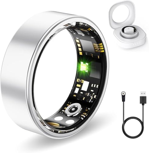 Smart Rings for Women Men, Fitness Ring with Heart Rate, Blood Oxygen, HRV, Stress, Sleep Tracker, Step Tracker, No Subscription Fee, lP68 Waterproof Smart Ring for iPhone & Android (Silver,11#) by Unknown