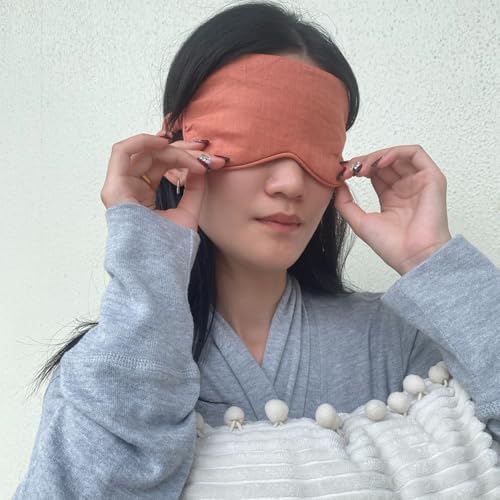 Eye mask Pure Linen Sleep Mask with Elastic Band, No Pressure On Eyes,Side Sleeper Eye Cover Organic Cotton Core Blindfold,Napping & Yoga Travel Essentials (Terrocota) - Image 4