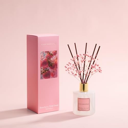 COCORRÍNA Reed Diffuser - Strawberry with Cream 6.7 fl oz Reed Diffuser with Sticks, Home Bedrrom Bathroom Shelf Decor - Image 2