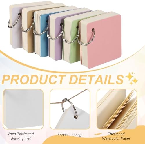 PATIKIL 2 Pcs Mini Watercolor Sketchbook, 3.94 x 3.94 55 Sheets/110 Pages Portable Square Travel Watercolor Notebook 230GSM (107lb) Detachable Painting Sketch Book Art Sketchbook, White - Image 3