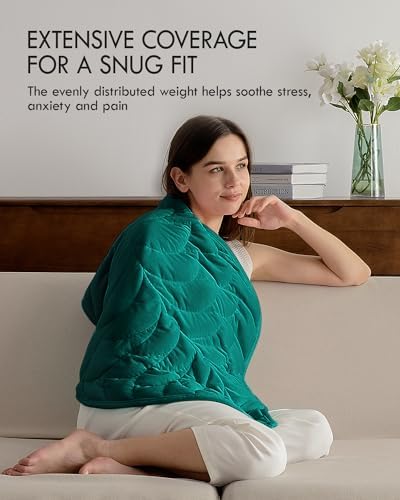 Kaisa Weighted Lap Blanket for Adults, 5 lbs, 23"x29", Leaf Pattern, Green - Image 2