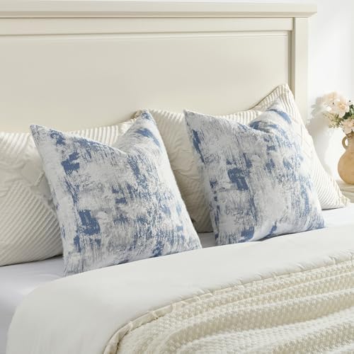 FUTEI Pack of 2 Faux Cashmere Throw Pillow Covers 16x16 Inch, Blue White - Image 6