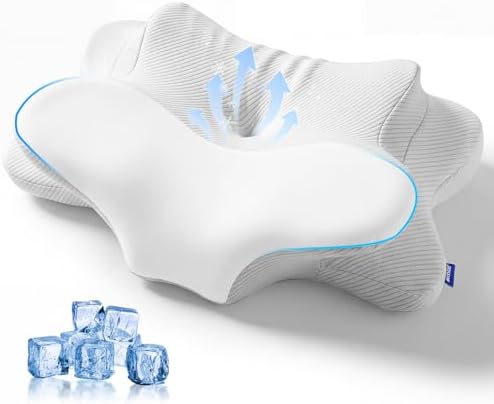 Cervical Neck Pillow - Memory Foam Pillow for Pain Relief Sleeping, Ergonomic Neck Support Contour Pillows for Side Back Stomach Sleepers,Orthopedic Breathable Pillowcase (Ivory) by FUNCCUBE