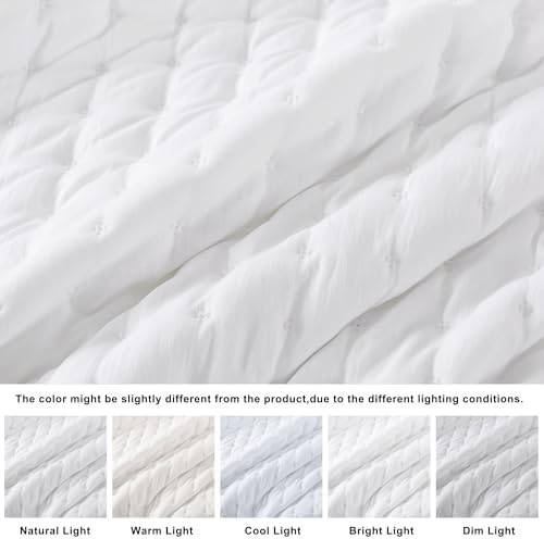 WDCOZY White Cloud Quilt Set Twin Size, Lightweight Soft Cross Stitch Bedspread, Farmhouse Rustic Country Coverlet, Spring Summer Thin Comforter, 2 Pieces, 1 Pillow Sham, 68x90 inches - Image 2