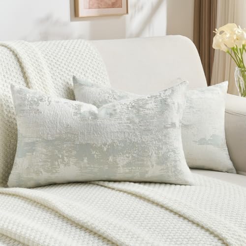 FUTEI Pack of 2 Faux Cashmere Throw Pillow Covers 12x20 Inch,Light Blue White by FUTEI