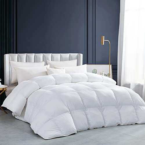 Luxurious White Solid Heavy Weight, King Size Goose Feathers Down Comforter for Winter Weather Duvet Insert, Premium Baffle Box, 100% Egyptian Cotton Cover, 70 oz. Fill Weight by EgyptianBedding