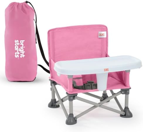 Bright Starts Pop 'N Sit Portable Booster, Indoor/Outdoor Use, Floor Seat with Feeding Tray, Pink, 6 Mos - 3 Yrs by BrightStarts