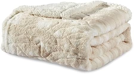 Elegant Comfort Luxury Ultra-Plush Velvet Touch Sherpa Fleece Throw Blanket - Alaska Beige by ELEGANTCOMFORT