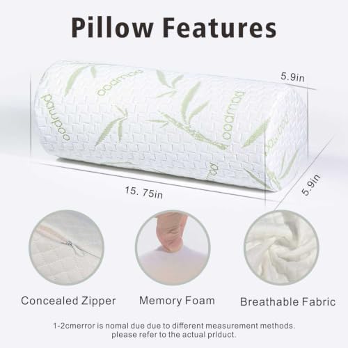 Cervical Neck Roll Pillow – Memory Foam Bolster Pillow for Neck & Back Support, Ergonomic Cylinder Pillow with Washable Cover for Side Sleepers, Lumbar, Knee & Leg Support - Image 2