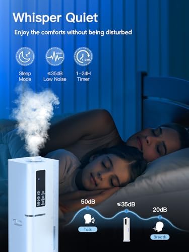 10L/2.64Gal Humidifiers for Bedroom, Top Fill Quiet Ultrasonic Cool Mist Humidifier Large Room, Covers 550ft², 60H Runtime, 24H Timer, 3 Mist Modes Humidifiers for Home, Office, Plants, White - Image 5