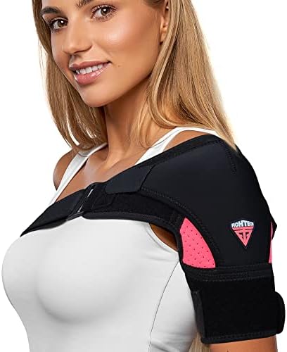 Shoulder Brace - Support & Injury Prevention Brace- Joint Pain Releaser- Shoulder Compression Wrap Strap - Adjustable Injury Accessories for Shoulders - Premium Quality Strap by FIGHTECH (Pink, S-M) by FIGHTECH
