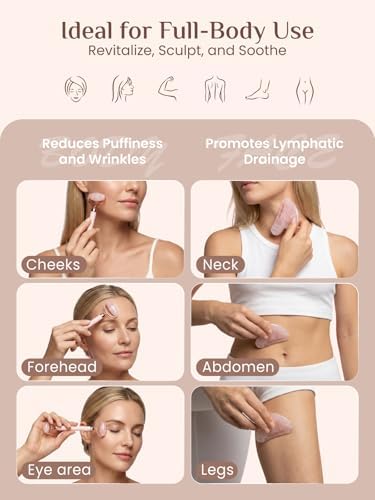 Rena Chris Gua Sha and Face Roller Set: Anti-Breakage Jade Roller for Long-Lasting Use, Jawline Sculpting and Puffiness Reducing, Gua Sha Facial Tools for Self Care Gift (Rose) - Image 4