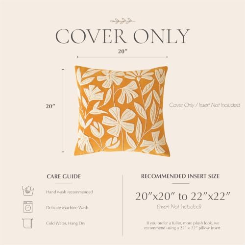 BlissBlush Throw Pillow Cover 20x20 Inch, Mustard Floral Tufted Velvet Decorative Accent Pillow Case for Sofa Bed Living Room, Cover Only - Image 6