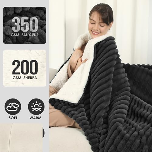 Electric Throw Blanket, Super Cozy Luxury Faux Fur & Sherpa with 5 Heating Levels & 4 Hours Auto Off, Fast Heating & Overheat Protection, 50x60 Inch Heated Throw Choice of Gift, Charcoal - Image 3