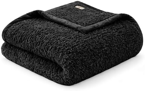 Woolrich Burlington Berber Blanket Super Soft, Cozy Lightweight Cover with Luxurious Velvet Binding, Modern Trendy All Season Bedspread Bedding-Set, Full/Queen 90" W x 90" L Black by Unknown