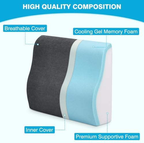 Back Support Pillow for Recliner Dual Layer Lumbar Support Pillow with Gel Memory Foam Ergonomic Orthopedic Lumbar Cushions for Elderly Lower Back Pain Relief Washable Cover Dark Grey - Image 2
