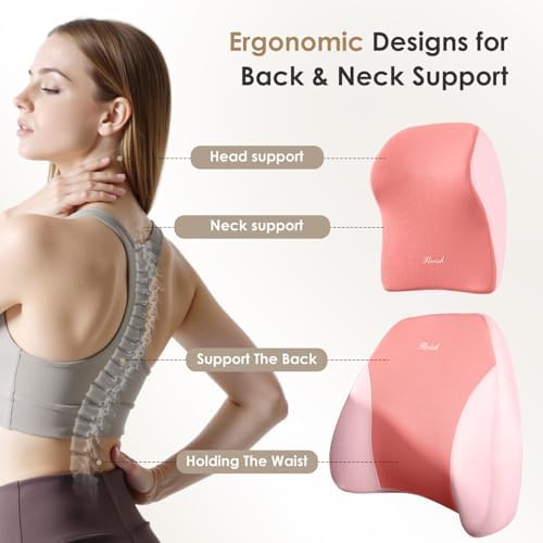 FLORICH Car Seat Cushion & Lumbar Support Pillow & Car Neck Pillow Ergonomic and 100% Memory Foam, Upgraded Larger and Breathable Car Seat Cushion & Back Support Pillow - Pink - Image 2