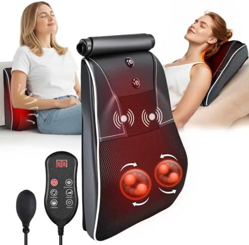 Shiatsu Back and Neck Massager with Heat. Back Massager for Pain Relief deep Tissue, 3D Kneading Massage Pillow or Back,Shoulder,Leg,Gifts for Mom,Dad,Women (Black) by hlthsky