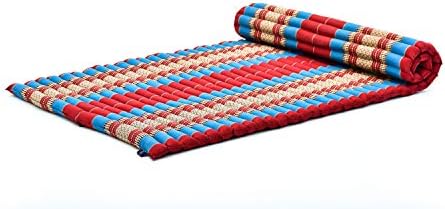 Leewadee - Kapok Roll Mat – Handcrafted Folding Sleep & Relaxation Mattress from Thailand, Ideal as Guest Bed, Camping Mat, Yoga Mat or Traditional Futon, 75 x 39 inches, Blue Red by Leewadee