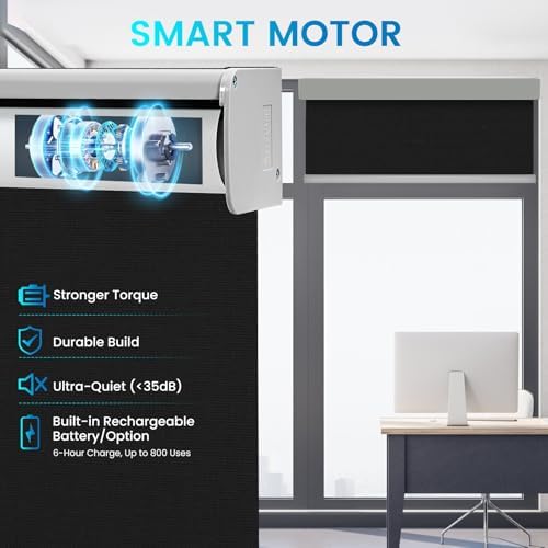 Motorized 100% Blackout Roller Shades – Custom Smart Blinds with Remote Control, Rechargeable Battery or Plug-in Motor, Tuya WiFi Optional, Home & Office Automatic Window Shades (Black/CH9296) - Image 3