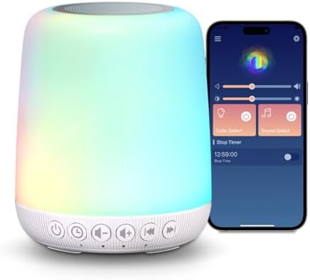 White Noise Sound Machine for Sleep Portable Sound Machine with 30 Soothing Sounds 12 Night Light Colors 4 Timer Sleep Machine for Baby Adults, Smart App Control, Touch Control by Easysleep