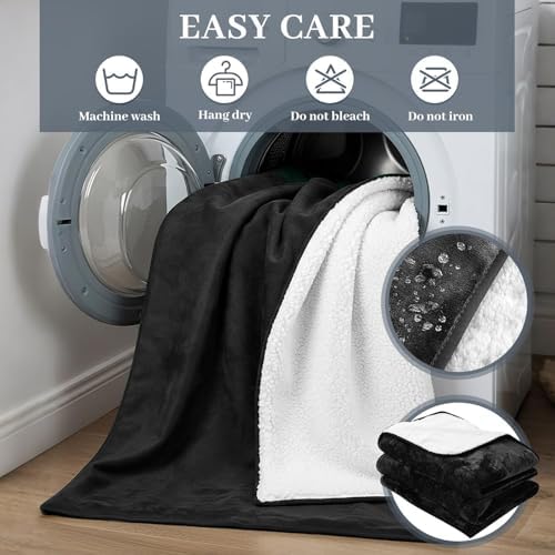 Tisancy Waterproof Blanket and Stain Proof, Queen Size 80'' x 60'' Double Side Leakproof Reversible Sherpa Flannel Fleece 3 Layer Lightweight Black Blanket, Absorbs 50oz - Image 3