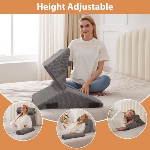 BIEEZZK 4PCS Wedge Pillow Set for After Surgery, Back Pillow for Bed Sitting up, 9&12inch Adjustable Memory Foam Bed Wedges, Pillow Wedge for Acid Reflux, Back Pain Relief, Snoring, Dark Grey - Image 6