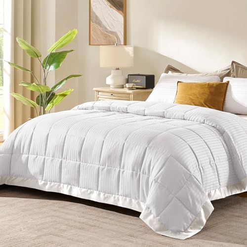 downluxe King Size Blanket with Satin Trim, Lightweight Down Alternative King Blanket for All Season, Machine Washable (Ivory, 90x108 Inch) by Downluxe