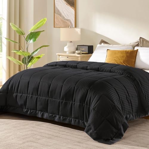 downluxe King Size Blanket with Satin Trim, Lightweight Down Alternative King Blanket for All Season, Machine Washable (Black, 108 x 90 Inch) by Downluxe