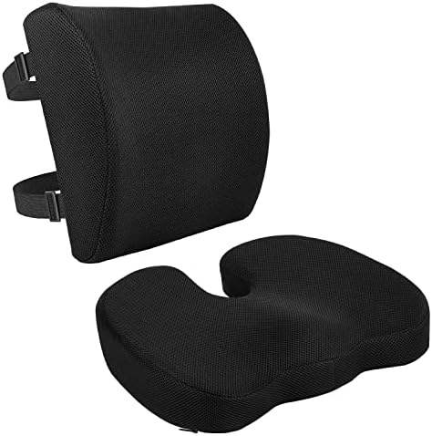 Amazon Basics Comfortable Seat Cushion & Lumbar Support for Office Chairs, Memory Foam with Cooling Gel, Non-Slip, Black by AmazonBasics