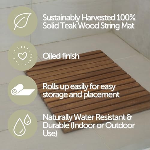 Nordic Teak 100% Solid Teak Wood String Mat - Indoor and Outdoor Use - Non-Slip Wooden Platform for Sauna, Pool, Hot Tub Flooring Decor and Protector (Oiled Finish, 19.6" x 19.6") - Image 4