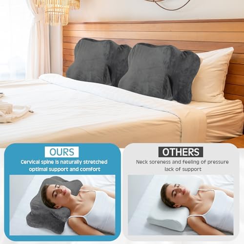 Hahafelt Cervical Neck Pillow Case Plush with Zipper, Dark Gray, Queen Size - Image 3