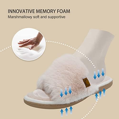 Onmygogo Indoor Slippers for Women Open Toe with Memory Foam, Soft Faux Fur Nonslip House Slippers - Image 5